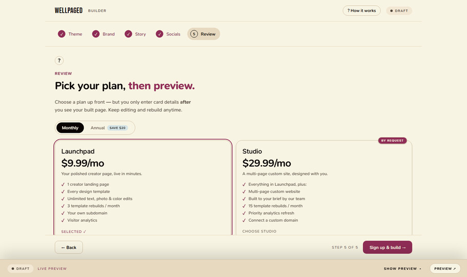 Wellpaged builder — Publish step